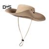 Men Fisherman Hat Flat Top Wide Brim Breathable Sun Hat Adjustable Windproof Drawstring Sun Protection Hat