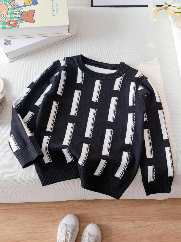 2025 Autumn/Winter Trendy Kids' Round Neck Jacquard Knit Sweater