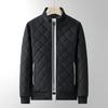 Autumn Winter Men Rhombus Embossed Jacket Stand Collar Long Sleeve Fleece Lining Zipper