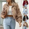 Giacca Corta in Velluto a Coste Vintage Autunnale da Donna Cappotto Monocolore Revers Manica a Lanterna Monopetto Capospalla
