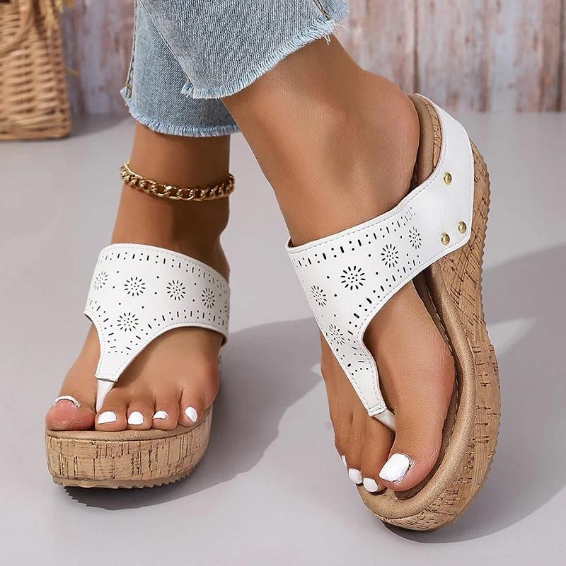 Fashion Clip Toe Wedge Heel Sandals for Women 2025 Summer Thick Bottom Beach Slippers Woman Plus Size Fashion Platform Sandalias Mujer