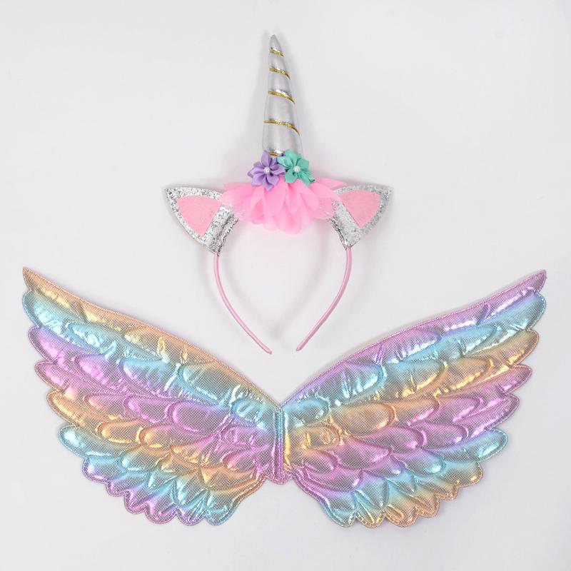 

Радужный единорог, крылья ангела, повязка на голову для девочек, тематика единорога, украшения для дня рождения, детский подарок, реквизит для косплея феи