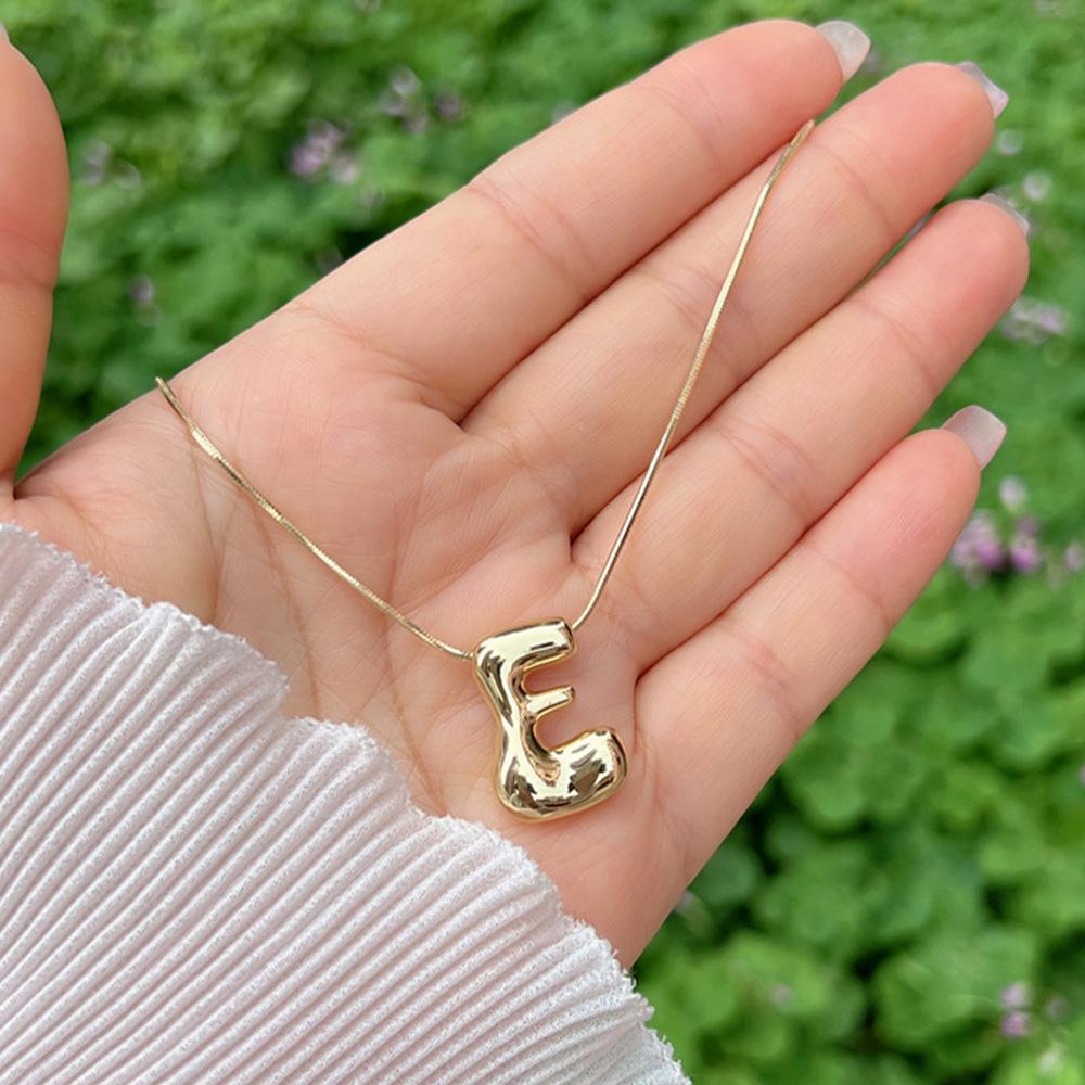18K Gold Copper-Plated A-Z Balloon Bubble Alphabet Pendant Necklace, 2024 Stylish Glossy Design.