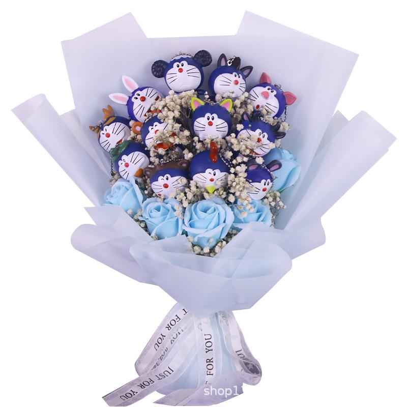 KT Cat Plush Toy with Gypsophila Bouquet - Perfect Children's Birthday or Graduation Gift for Girls and Friends