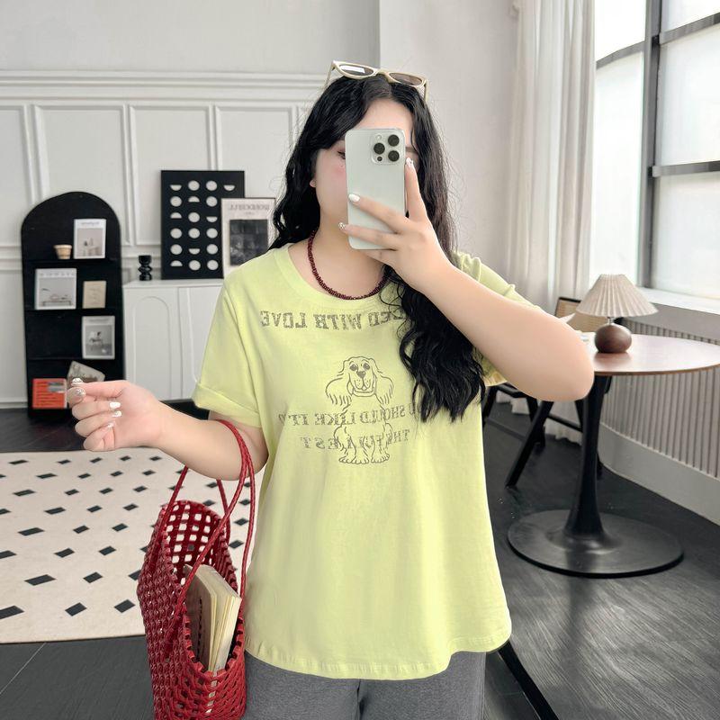 

Plus size women clothing [Cute Puppy T] Summer Casual Letters Print Short sleeve T-shirt 100.00kg Belly Covering Top