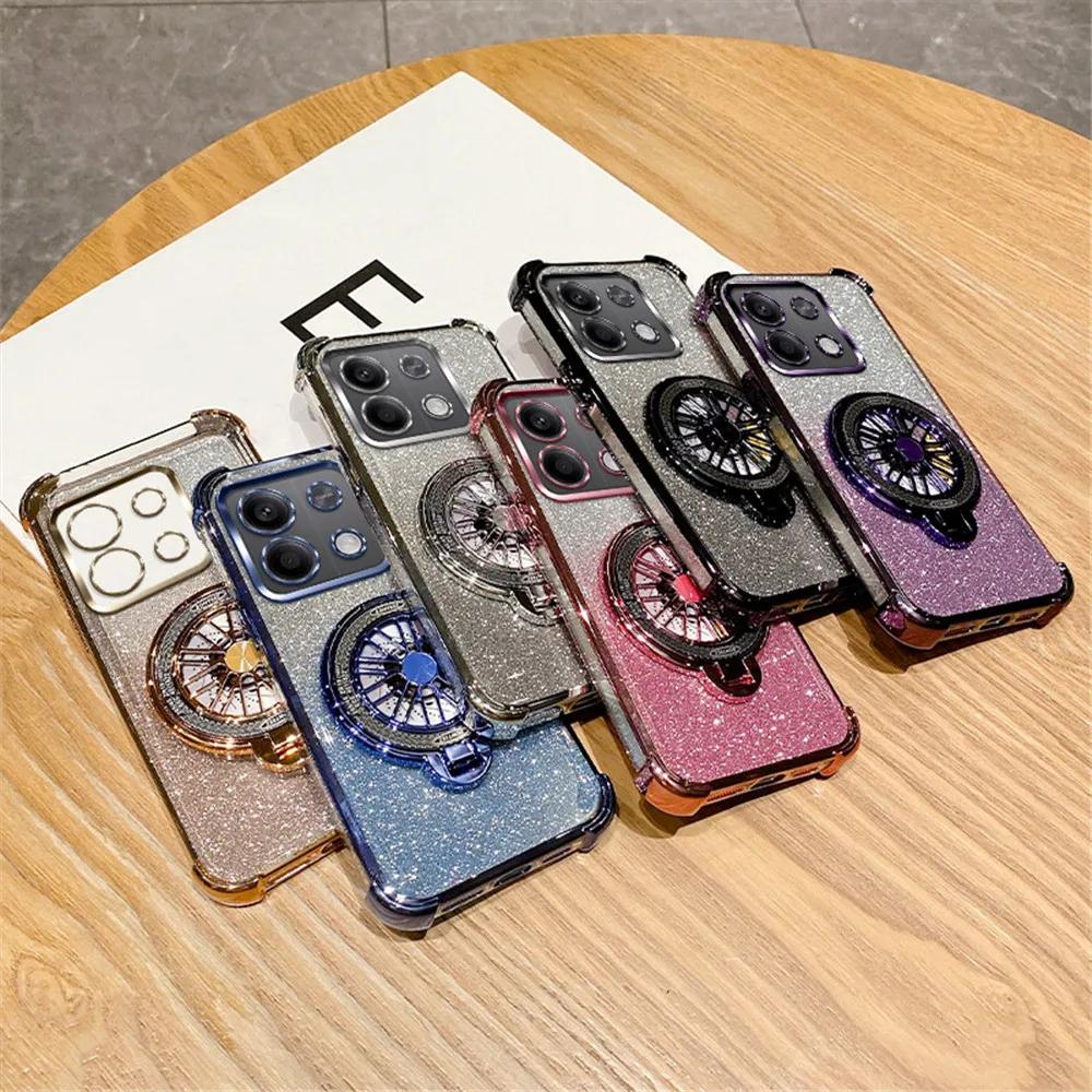 Shockproof Phone Case For Xiaomi Redmi Note 14 Pro Plus 14C 4G 5G 14T POCO X7 Pro Rotate Gyroscope Stand Gradient Glitter Cover