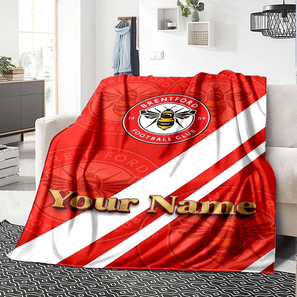 Name Custom Brentford FC Print Flannel Blanket High Quality Warm Comfortable Cover for All Seasons Perfect for Gifts Home Decor