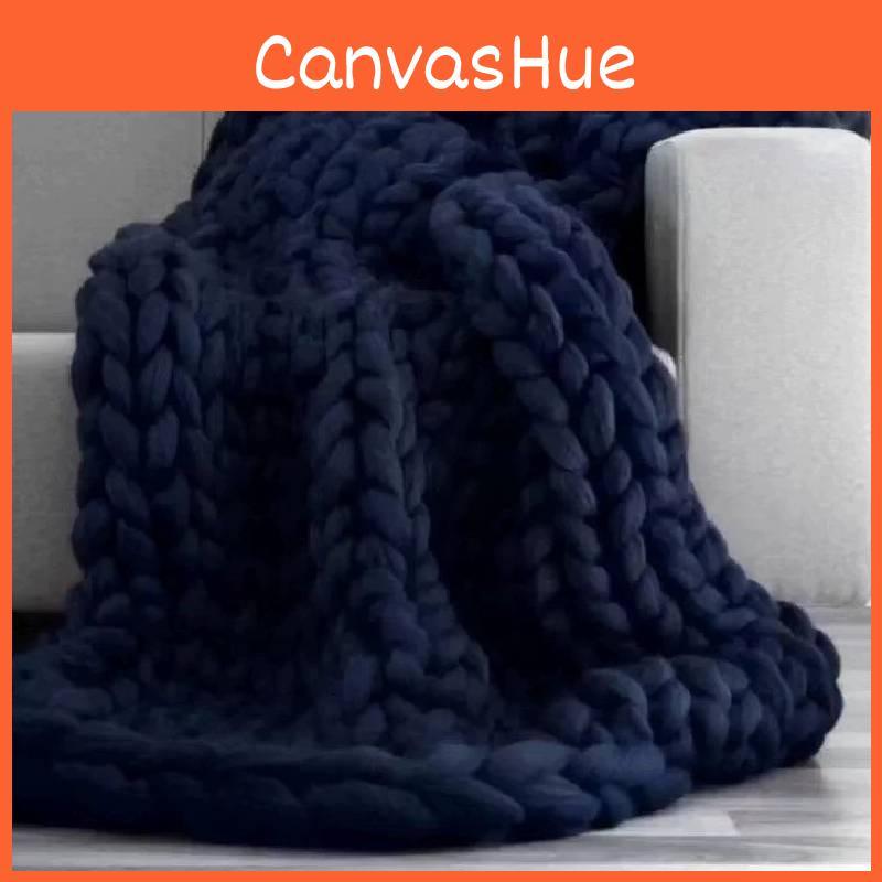 Deep Cozy Blue Handcrafted Blanket With Oversized Knit For Living Room And Bedroom Decor