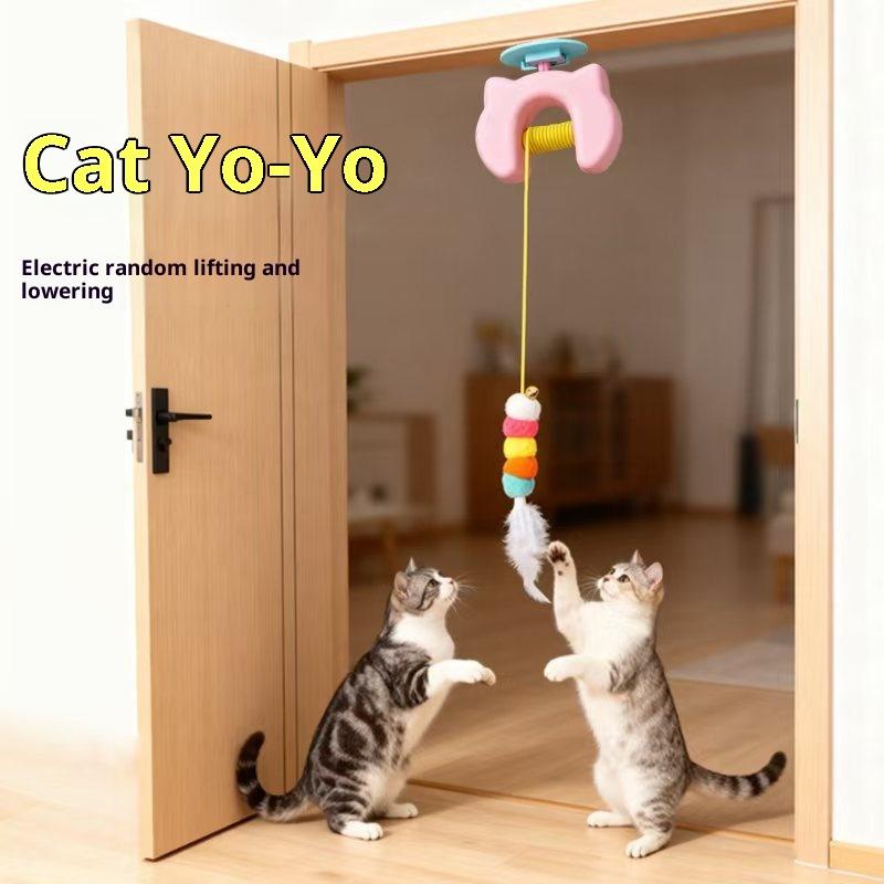 Funny Pet Kitten Self Play Intelligent Hanging Feather Bell Automatic Lifting Lowering Swing Pet Self -Hi Elastic Rope Toys