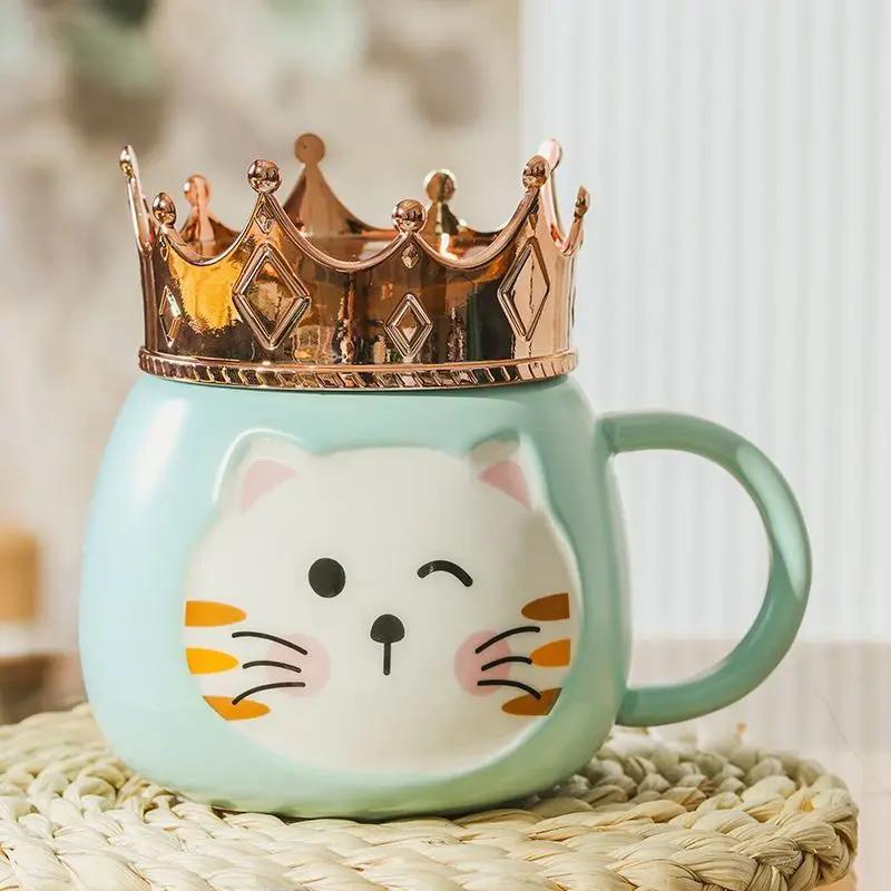 

Кружка-подставка для мобильного телефона в виде короны, Керамическая кружка с мультяшным котом, Высокоценные чашки для воды для девочек, Подарочная посуда для напитков 301-400ml