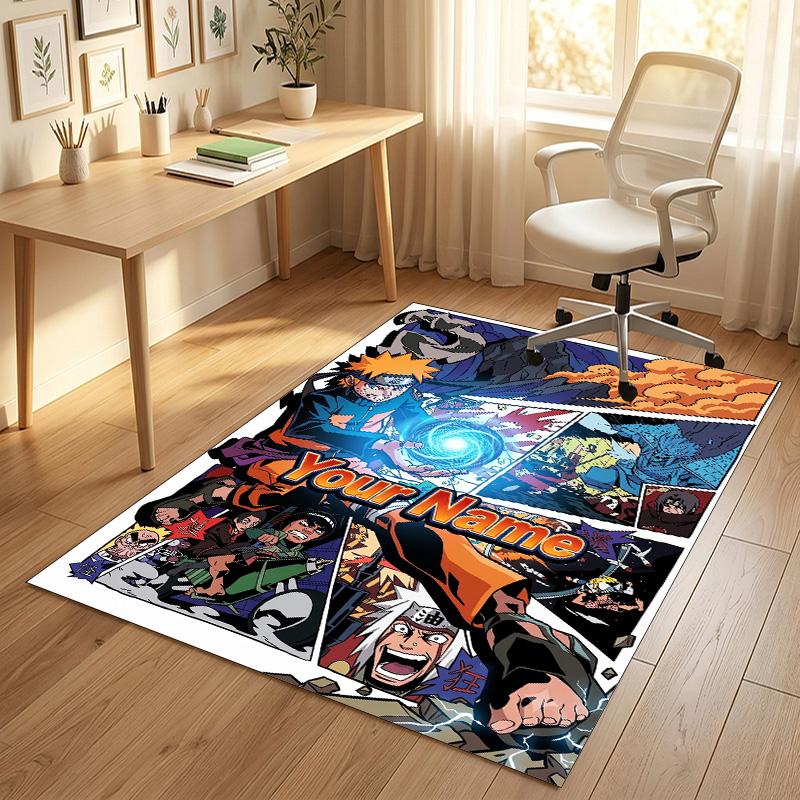 Personalized Crystal Velvet Carpet,Naruto Custom Printed Name, Plush Area Rug For Home Indoor Decor