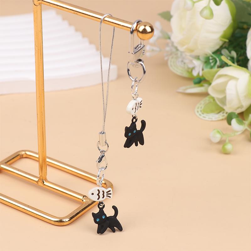 Gatto Nero Kawaii Y2K Ciondoli per Telefono Portachiavi Accessori Per Fotocamera Ccd Auricolari Zaino Da Appendere