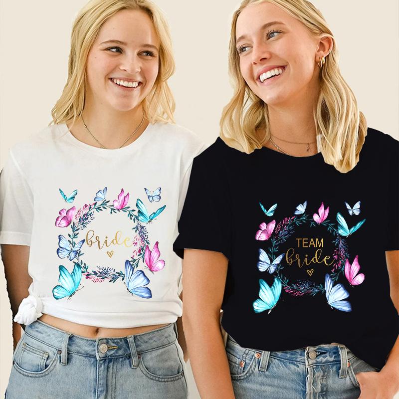 Fashion Bridal Wedding Party T-shirt Team Bride Bridesmaid Shirts Unisex’s Bachelorette Single Farewell Party Flower Wreath Tees