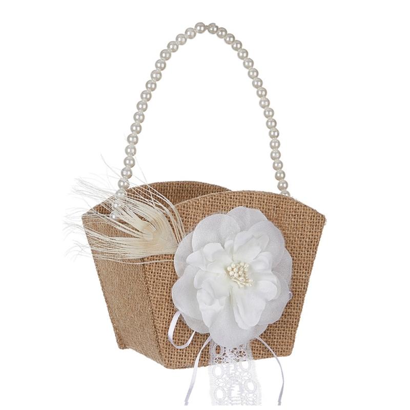 

Маленькая плетеная корзина в стиле рустик с подкладкой, лепестками из шелка и элегантными цветами. Корзина для девочки-цветочницы на свадьбу и для украшения дома. 1 хаки