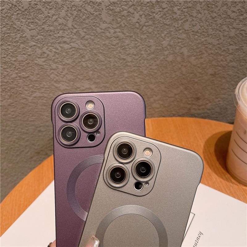 Frameless Plating Metallic Paint Magnetic Hard PC Case For Apple iPhone 15 14 13 12 Pro Max Plus Matte Anti-fingerprint Shockproof Back Cover Shell