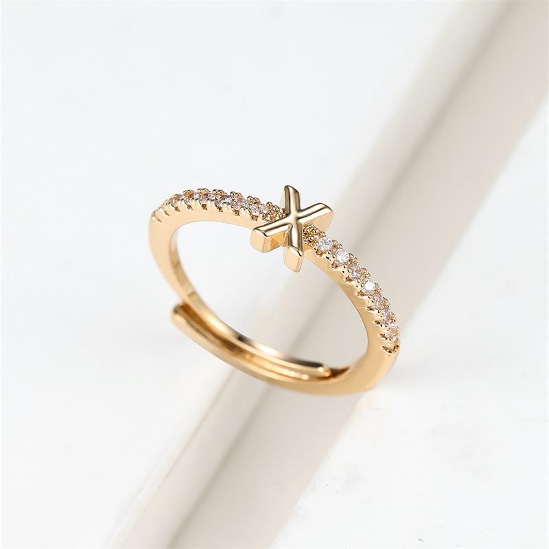 1 ks Zlatá barva 26 anglických písmen CZ Zirkonové otevírací prsteny Nastavitelné prsteny Šperky