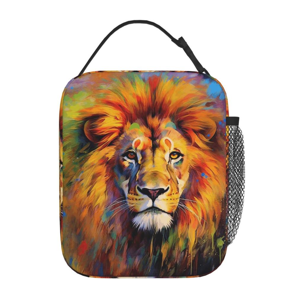 Colorful Lion Print Insulated Lunch Bag for Women Children Leakproof Food Boxes Thermal Lunch Box Tote