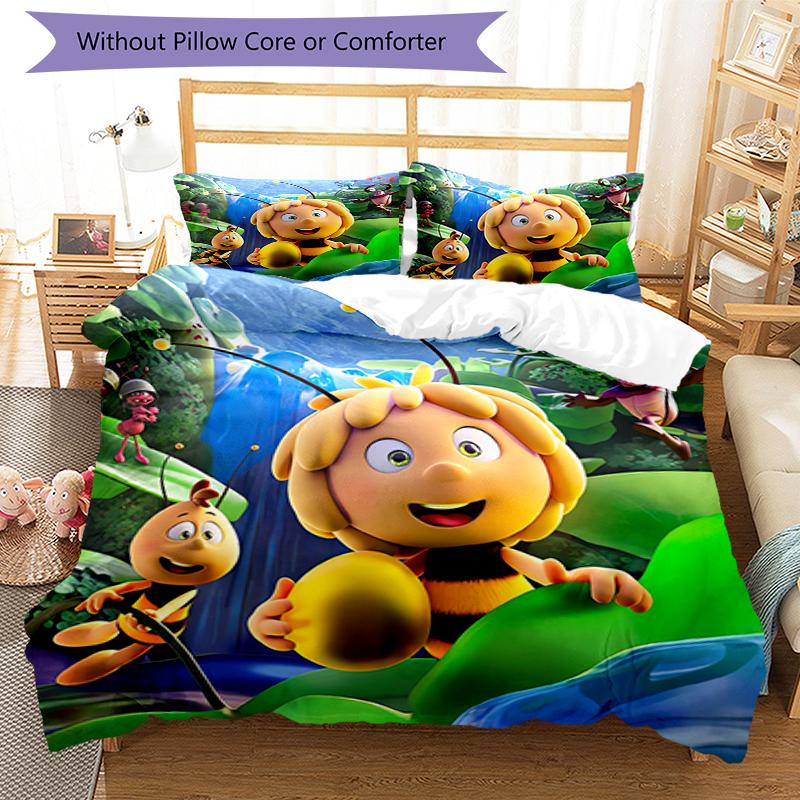 3pcs Maya the Bee Bedding Set Duvet Cover Closure Includes 1 Duvet Cover & 2 Pillowcases, Soft and Comfortable for All Seasons.