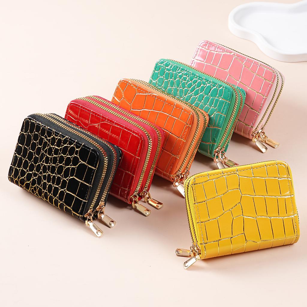 Card case ladies 2026 new high-end document storage bag stone pattern wallet multi-card coin purse double zipper bag
