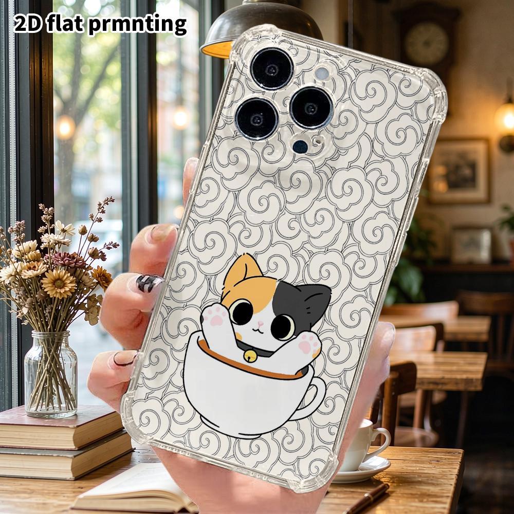 Phone Case: 2D Flat, Suitable for iPhone 18 17 16 15 14 13 Pro, Transparent Corner Protection Case, Three Flower Cats, Christmas and Halloween Gifts