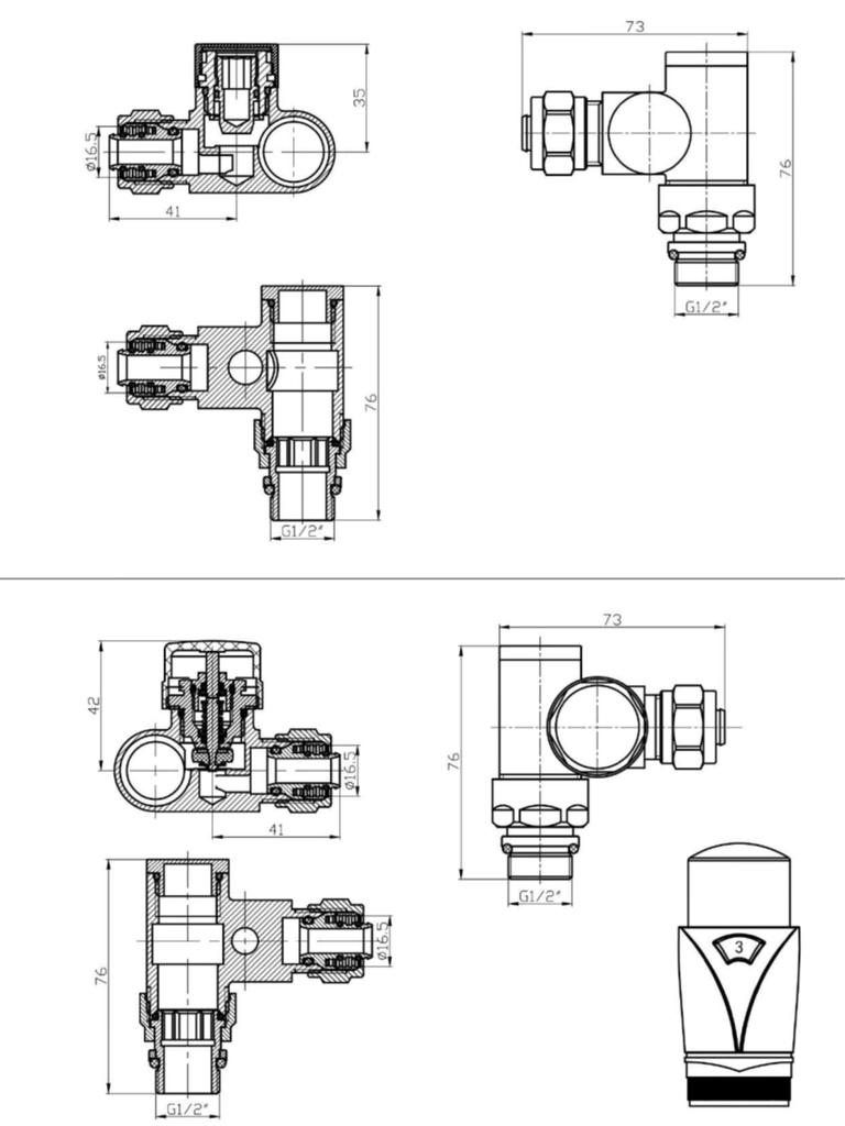 Thermostatic T-piece, left axial, white (head facing right) Luxrad