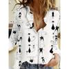 Camicia Casual Western con Fantasia Gatti, per il Pendolarismo Quotidiano, con Colletto e Bottoni