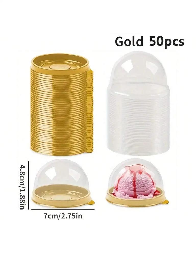 50PCS Mini Clear Dome Cake Containers with Lids Gold Black Base Bakery Pastry Display Box for Muffins Desserts Mooncakes