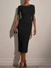 European and American New Solid Color Elegant Commuter Bead Slim Hip Dress Medium and Long Dress Women