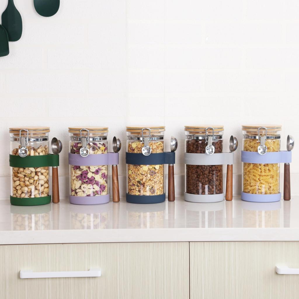 KKC Coffee Bean Canister Glass Coffee Bean Storage Container with Spoon Airtight Bottle Food Storage Bottle Sealed Container Storage Sugar Tea Coffee