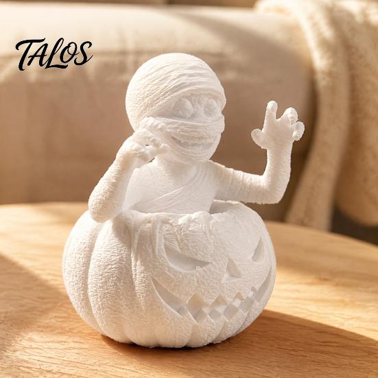 DIY Malbastelset 3D-gedruckte Kürbisjunge Figur, Ungemalte weiße Statue, Detaillierte Mumien Geist Figur Halloween Skulptur, Kreatives Heim Schreibtisch