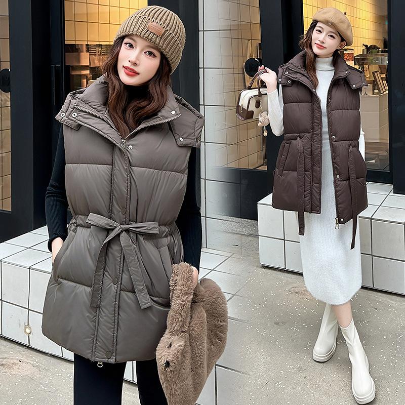 Cotton vest women's autumn and winter new down cotton vest waist thin hooded vest cotton vest versatile