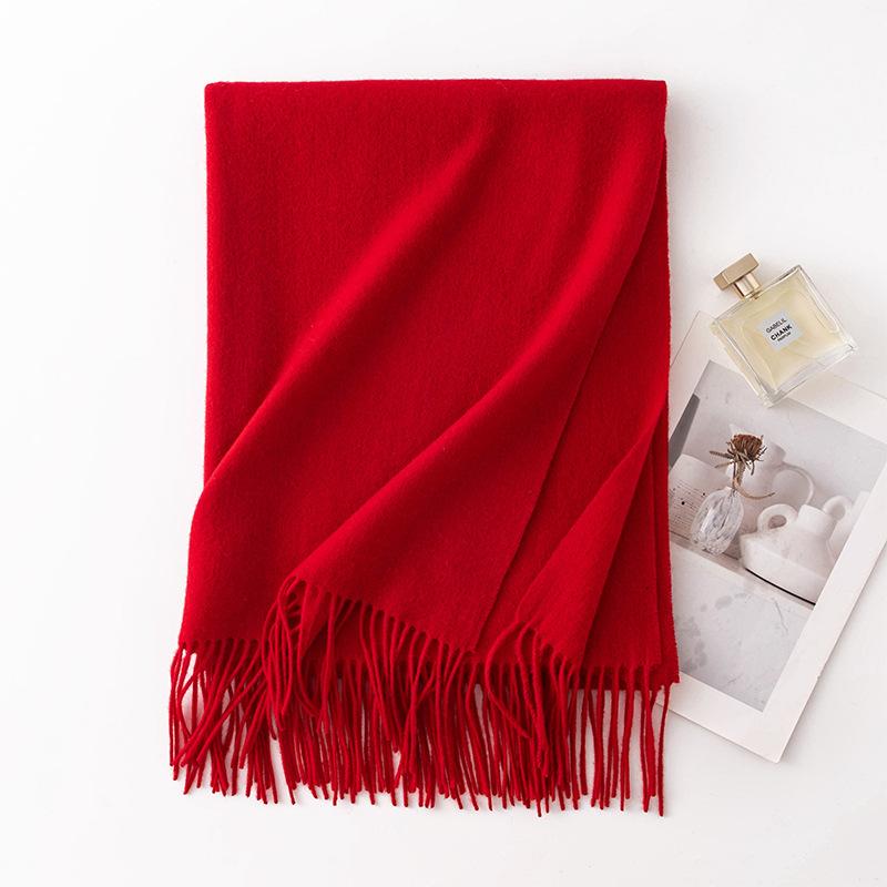 New Solid Color Widened Wool Scarf Light Luxury High End Autumn and Winter Thickened Warm Wool Large Shawl
