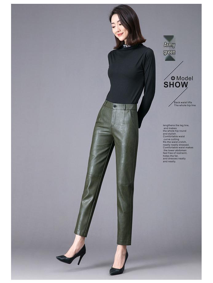 Korean Style High-Waisted Sheepskin Leather Pants for Women, Autumn/Winter 2025 Fashion