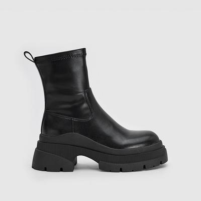 2025 NEU Basic Damen Stiefeletten Lässig Prägnant Leder Runde Zehen Dicker Absatz Arbeitsschuhe Herbst Winter Botines De Mujer Stiefel