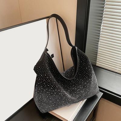 New Fashion Retro Design Tote Bag Shiny Rhinestone Shoulder Handbag Women Elegant Casual Large Capacity Underarm Purse
