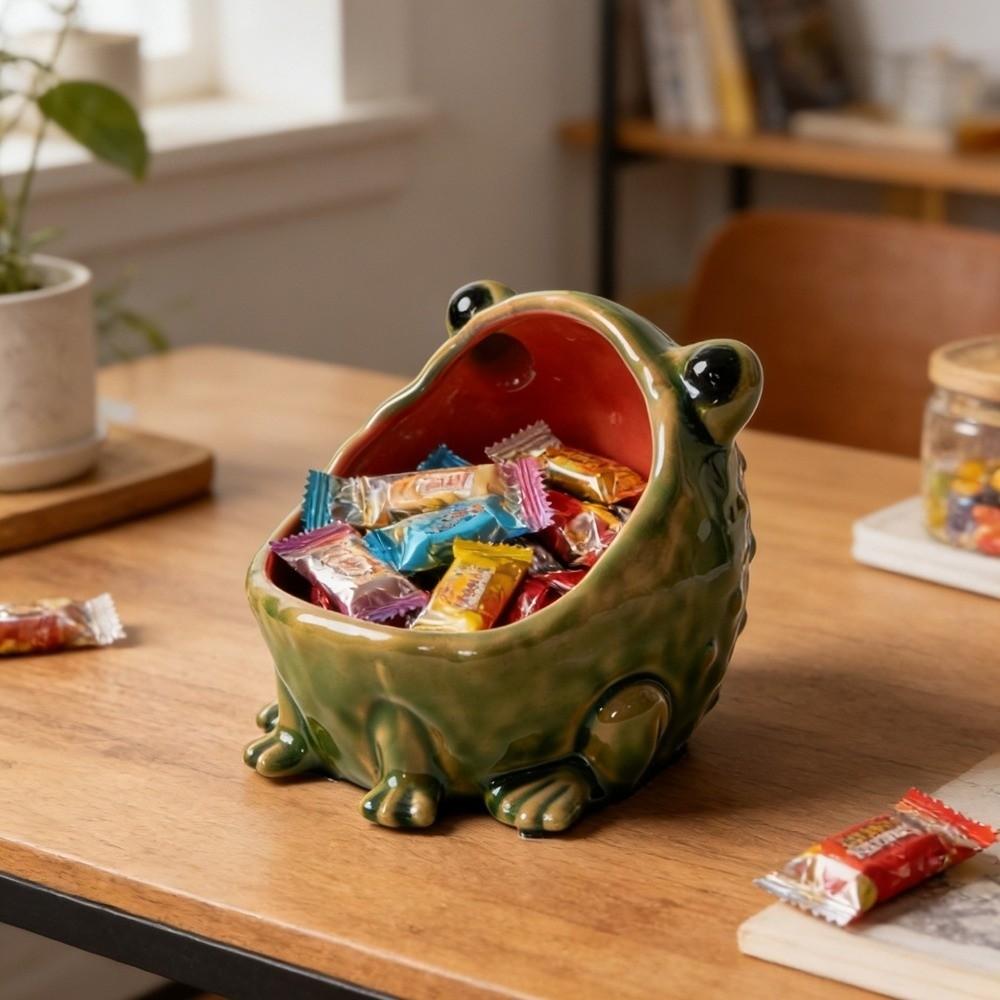 Modern Artistic Frog Figurine Candy Jar Funny Frog Key Bowl Frog Shape Storage Box Entrance
