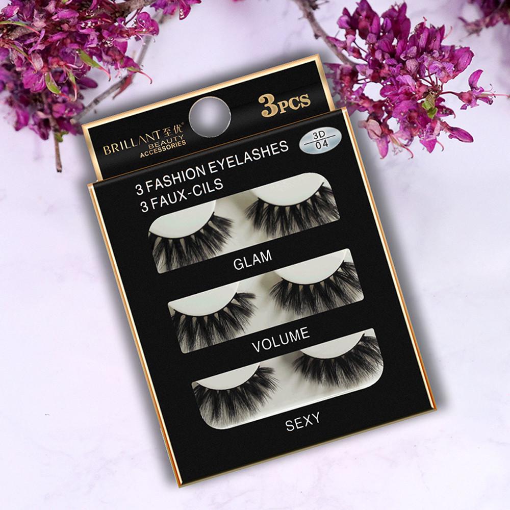 (brisand) 3 Pairs 3D Long False Eyelashes Makeup Natural Fake Thick Black Eye Lashes