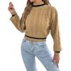 Women S Casual Color Block Half High Neck Waist Tightened Lantern Sleeve Sweater