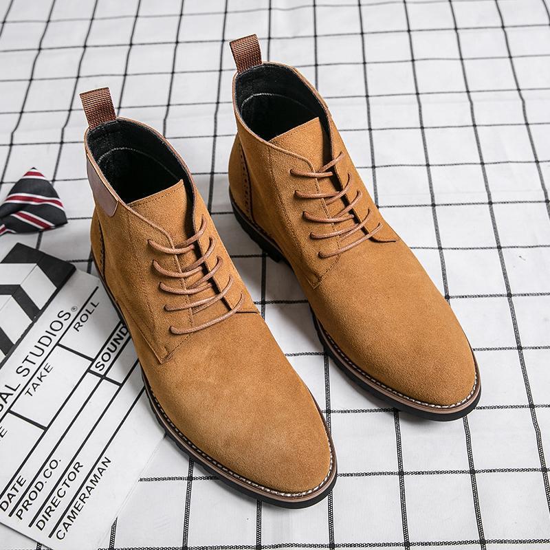 British Style Plus Size Mid-High Suede Men's Boots, Sizes 38-46, Autumn/Winter 2024 Fashion