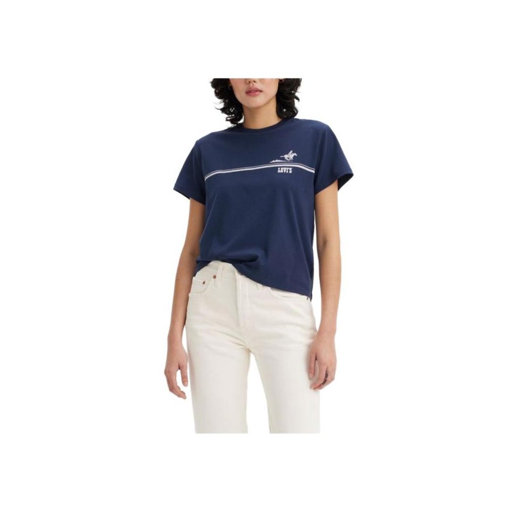 Levis Bedrucktes Rundhals-Freizeit-Kurzarm-T-Shirt Damen Oberteile Dunkelblau A2226-0076