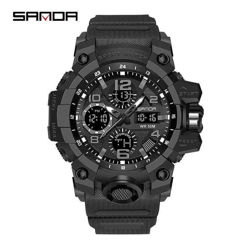 Sanda Men's Waterproof Luminous Multifunctional Sports Watch with Alarm