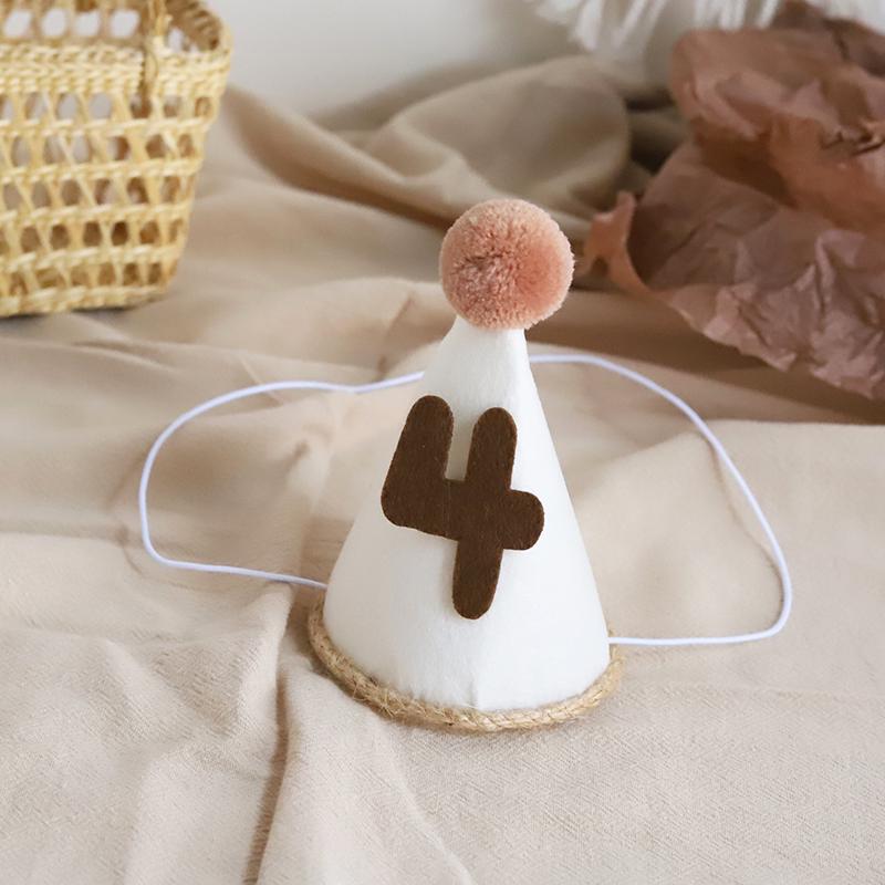 Mori Girl Cream Felt Birthday Hat for Children's 1st Birthday Photoshoot