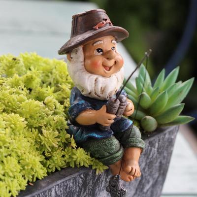 Fischerei-Ornament Gartenstatue Harz Zwergfigur Angelrute Außenhof Teich Dekoration Geschenk für Gartenliebhaber Heimzubehör