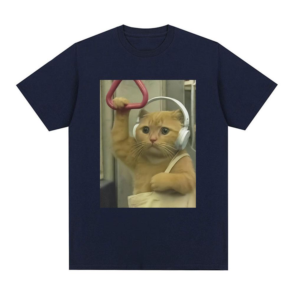 Subway Cat Meme T-shirt Gen Z Joke Stupid Brainrot Cat Lover Gift T-shirts Funny Kitty Cool Cotton Short Sleeve T-Shirts Unisex