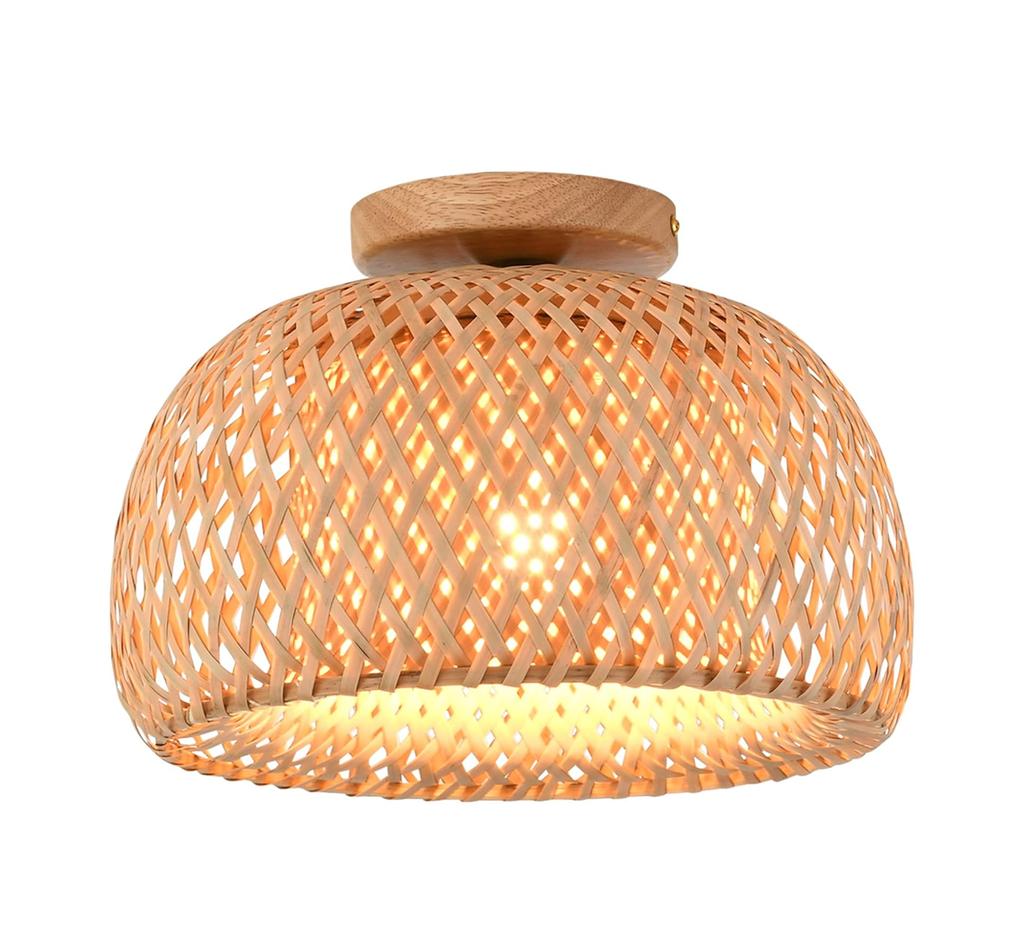 30CM E27 Handmade Boho Bamboo Wicker Ceiling Lamp Traditional Farmhouse Bedroom Restaurant Hallway Corridor Mount Ceiling Light
