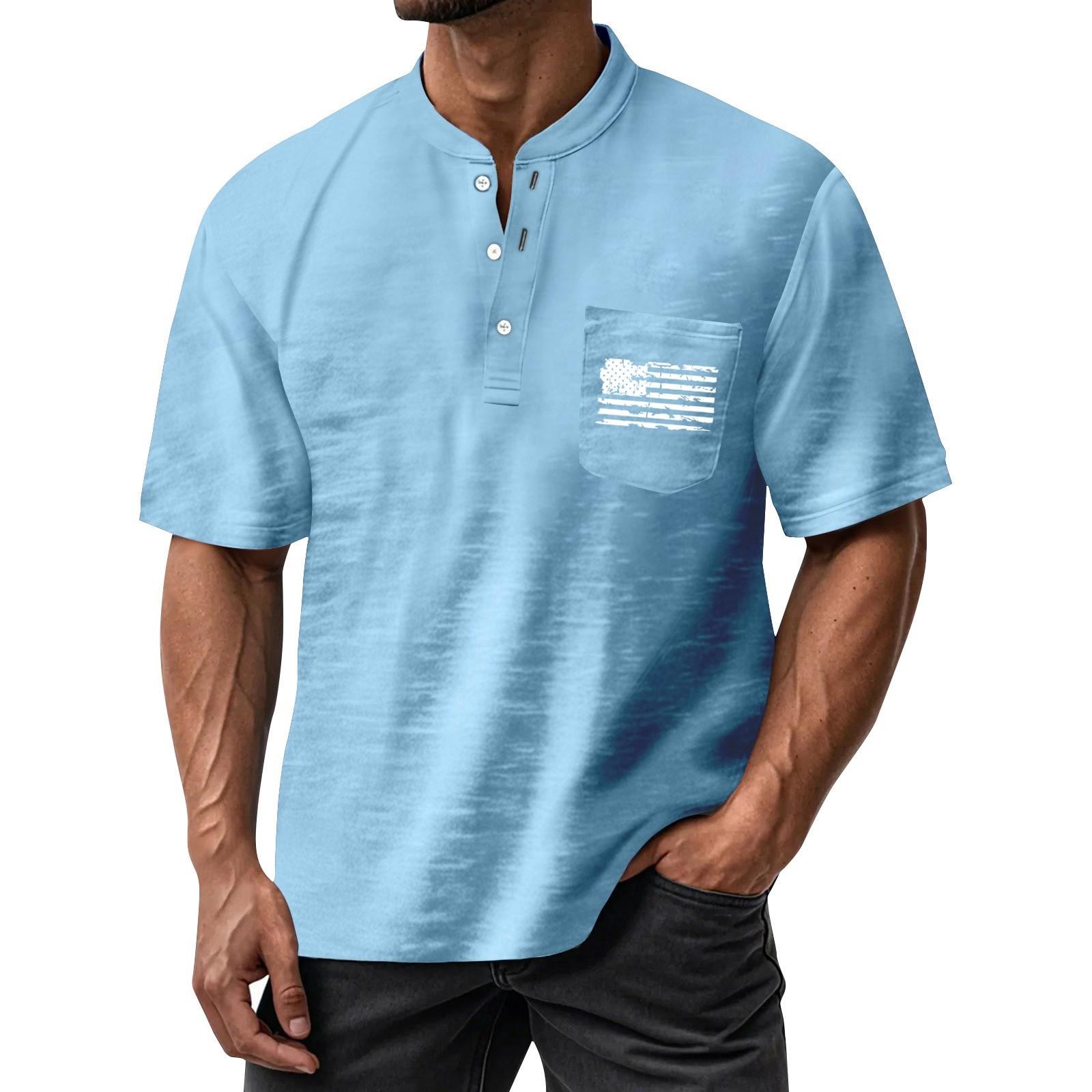 

Men s Summer Independence Day Pattern Round Neck Short Sleeve T-Shirt Neck Men s All- Casual Button Shirt XL