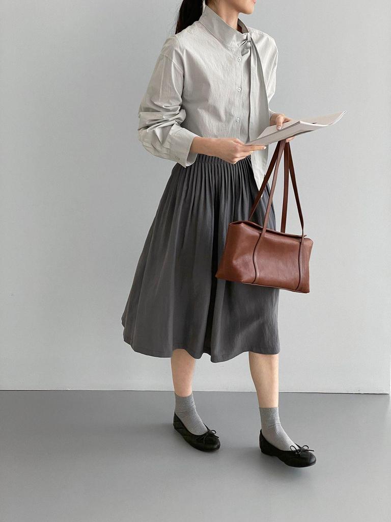 Women's French Retro 100% Cotton Ribbon Shirt - Simple, Loose, Solid Color