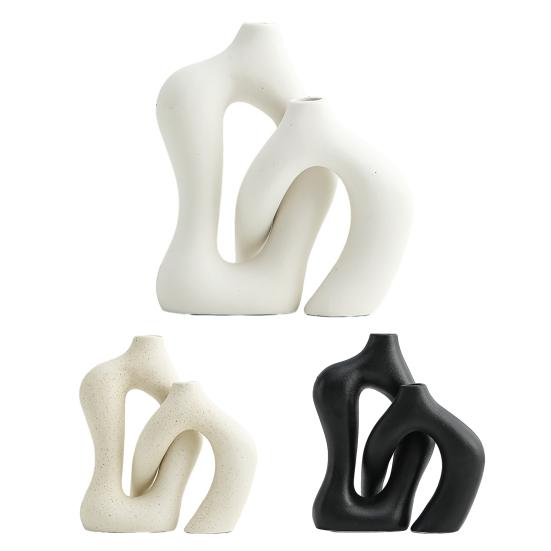 Yousheng 2 Pcs/Set Ceramic Vases Irregular Circular Cross Modern Boho Vase Minimalist Nordic Style Flower Vase for Tabletop Shelf Home Decor