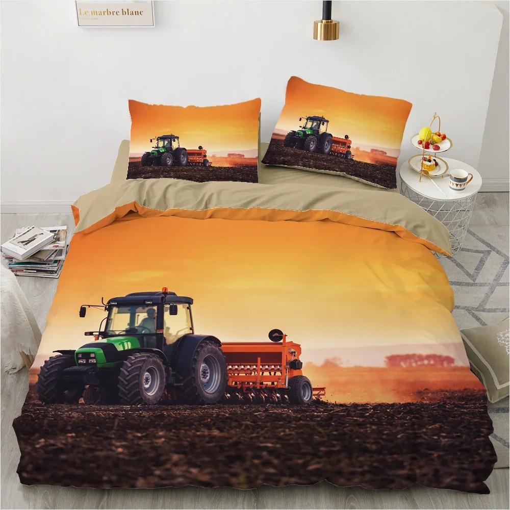 3D Printed Tractor Duvet Cover and Pillowcase, Country Truck Bedding Set for Single/Double Beds, Bedroom Decor Boy Gift
