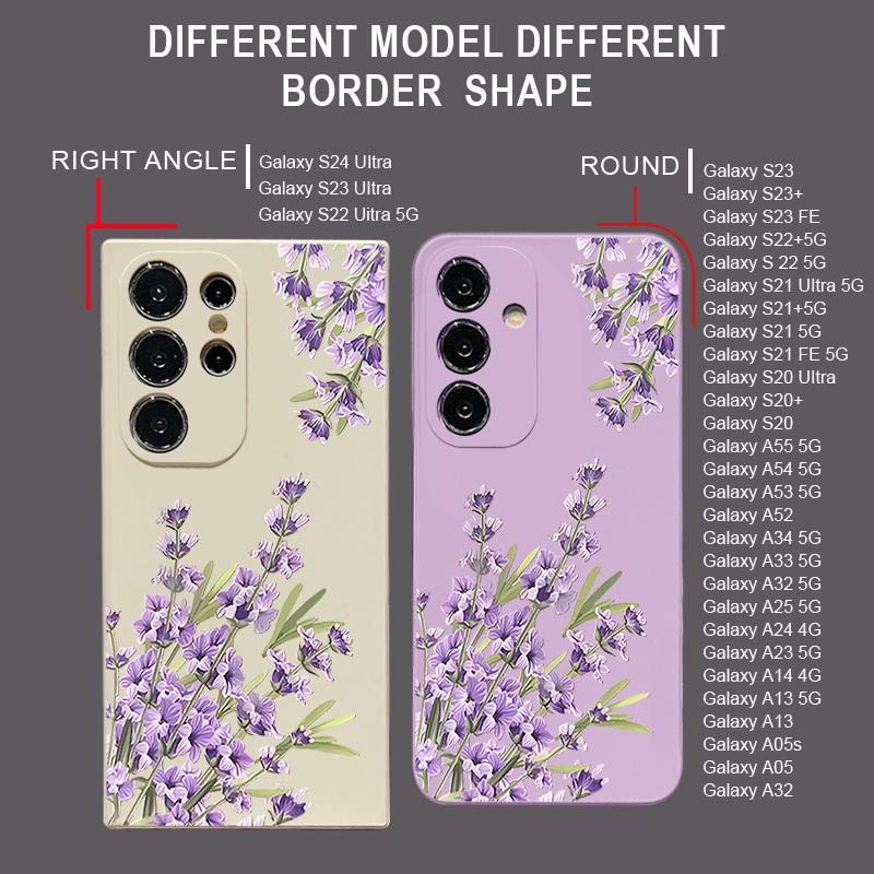 Floral Print Soft Matte Case Cover For Samsung S25 Ultra S24 FE S23 A56 A36 A16 A55 Lens Protection TPU Lanyard Shockproof Silicone Slim Phone Shell